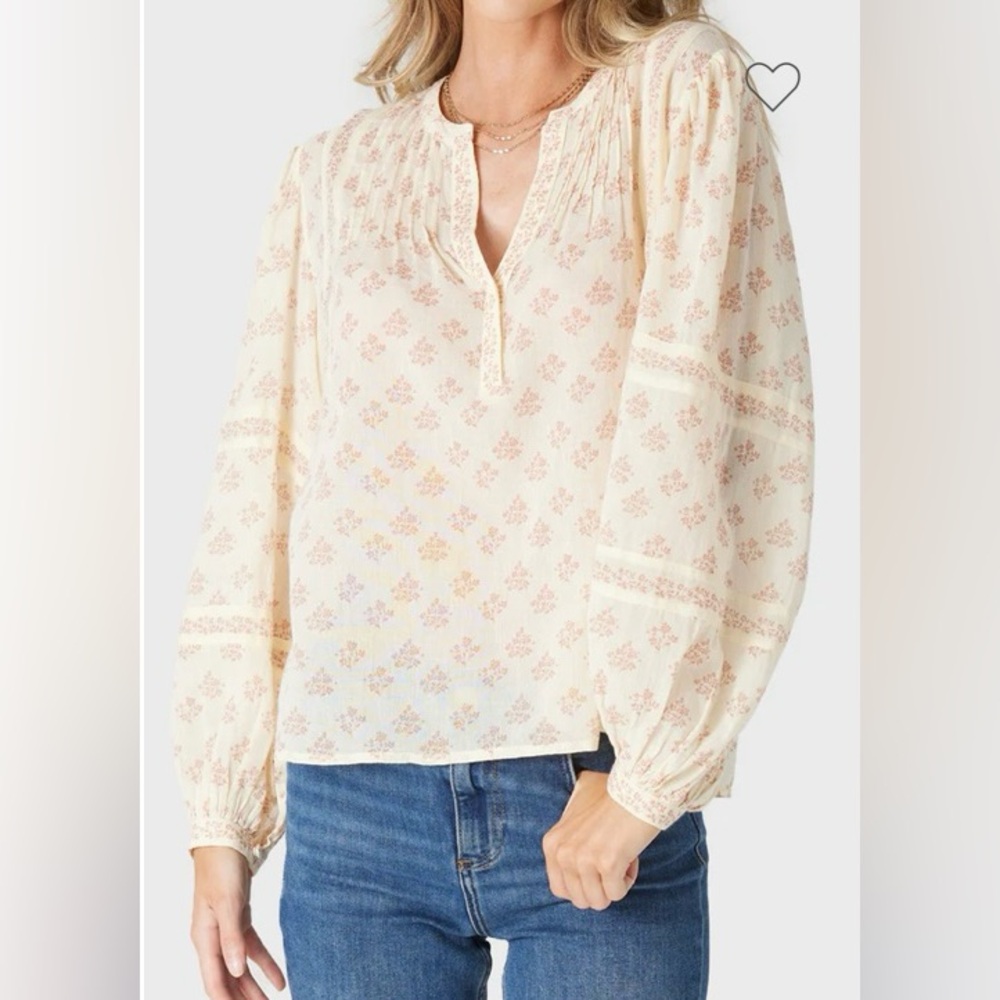 NWT Bila 77 Cream and Brown/Pink Floral Top sz Large